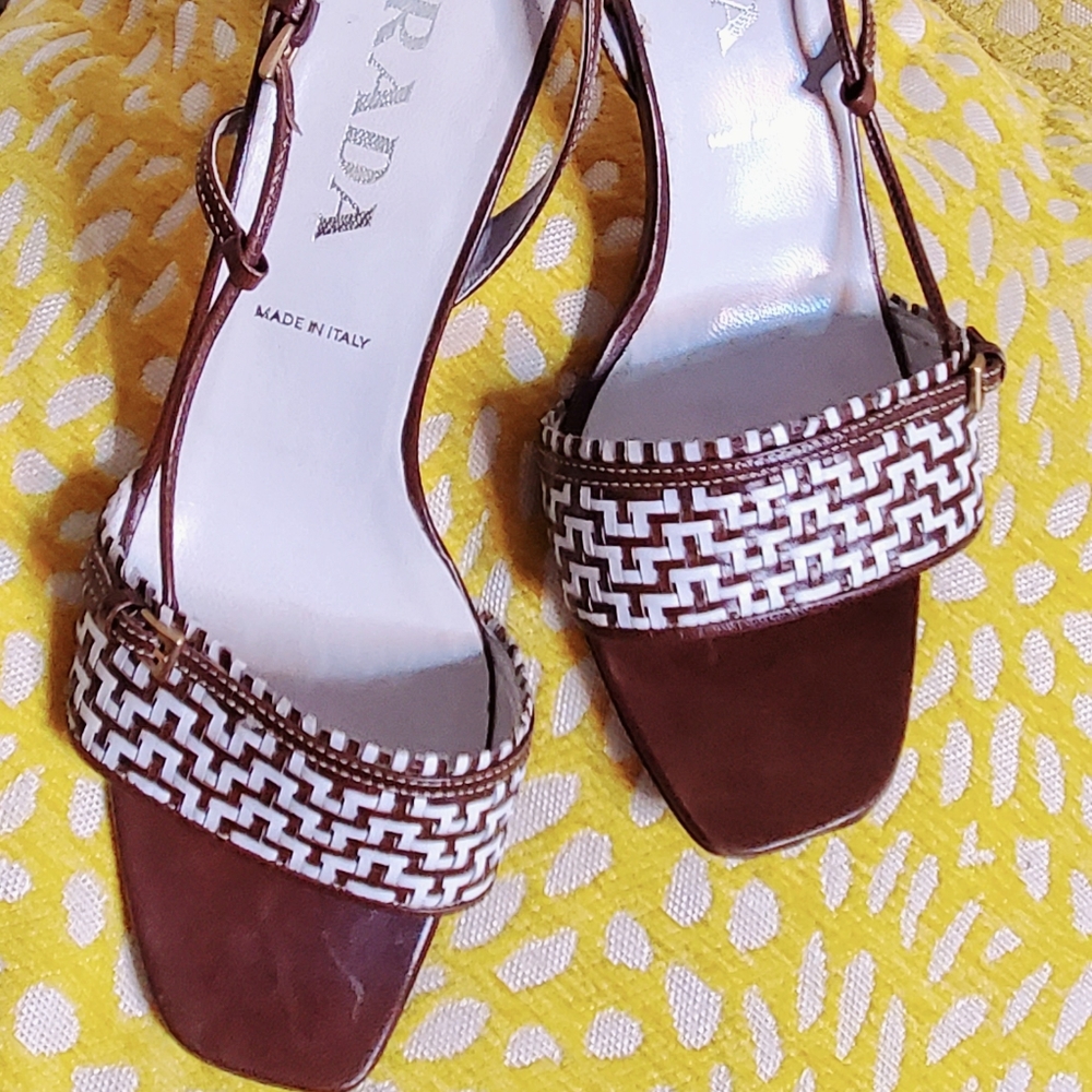 Prada Vintage Woven Brown & White Slingback